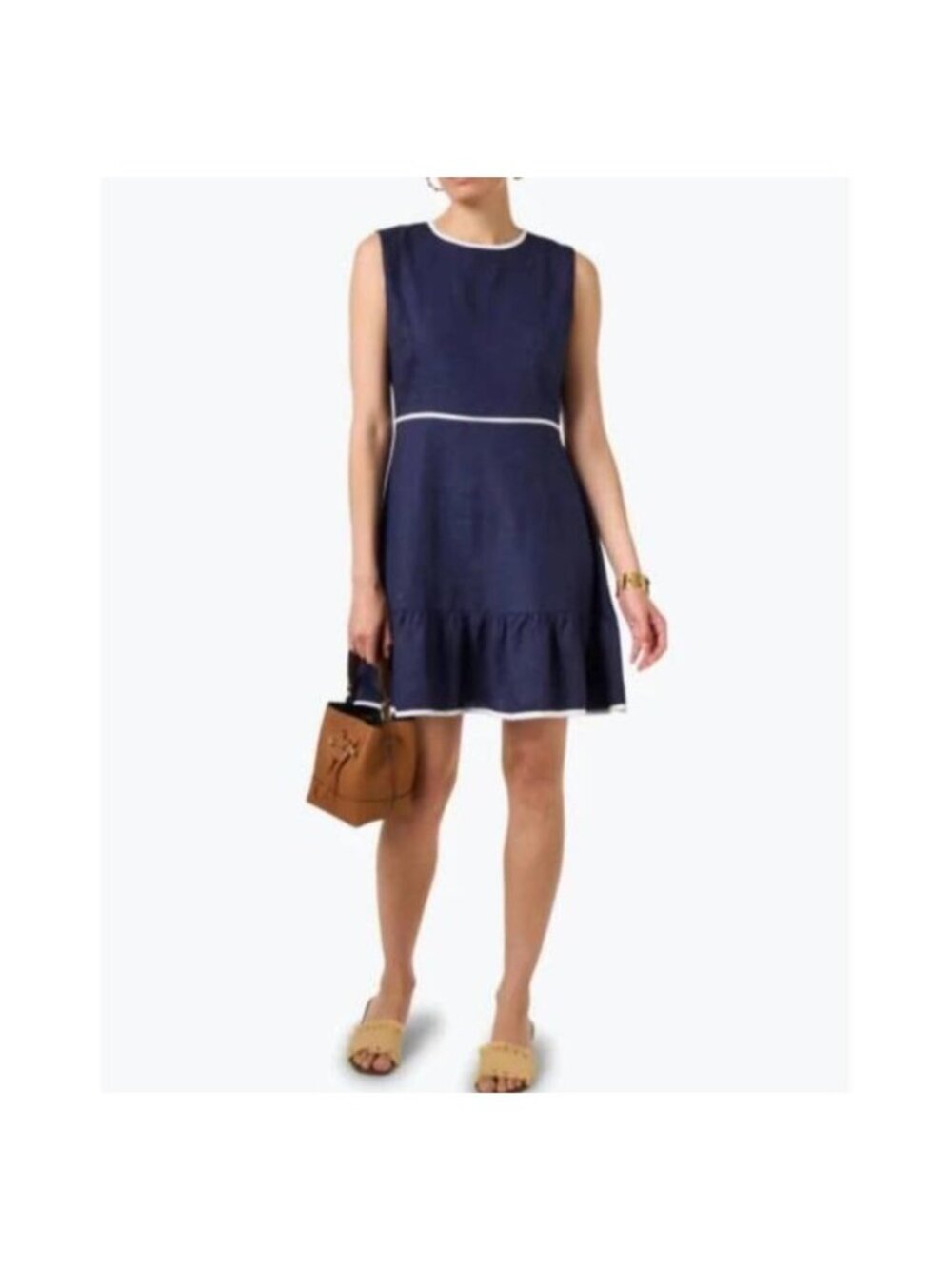 Sail To Sable Sleeveless Ruffle Hem Linen Blend Short Dress Size XL